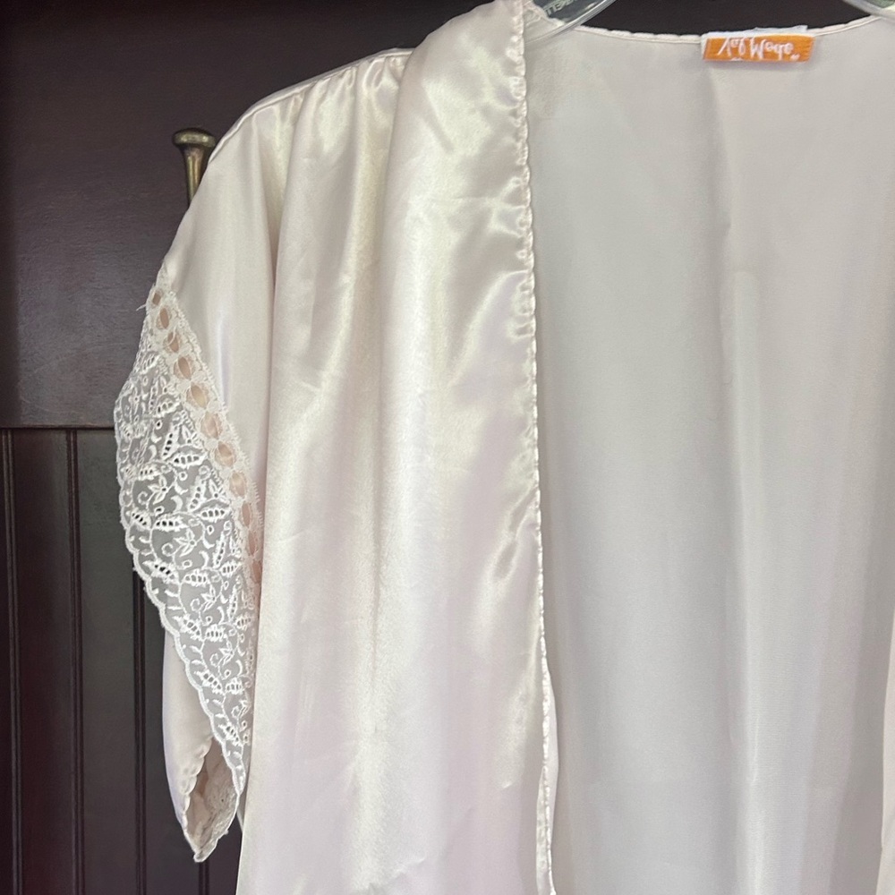 VINTAGE VAL MODE 90s Satin Lace Trim Kimono Layer Fairy Coquette Bridal Size S - Picture 7 of 16